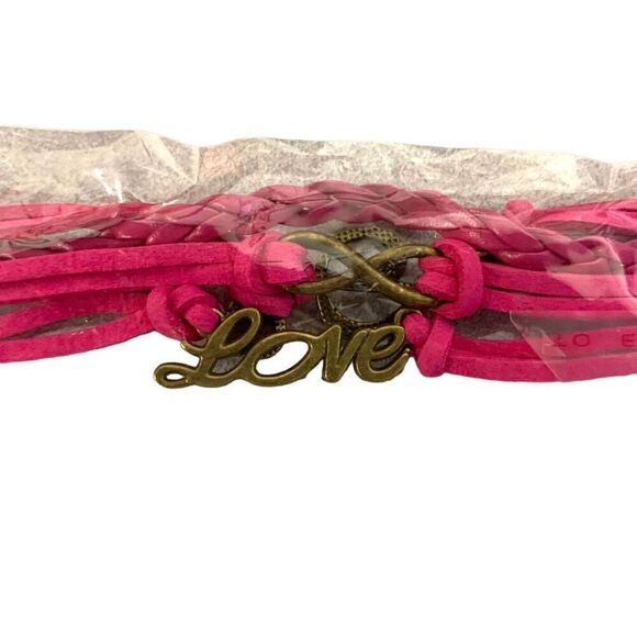 Pink Love Bronze Tone Multi Strand String Charm Bracelet - Picture 2 of 3